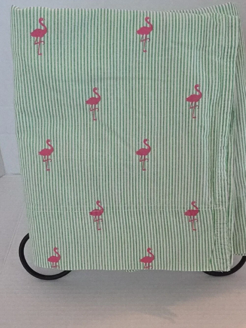 Tommy Hilfiger Green White Striped Pink Flamingo Cotton Twin Sheet